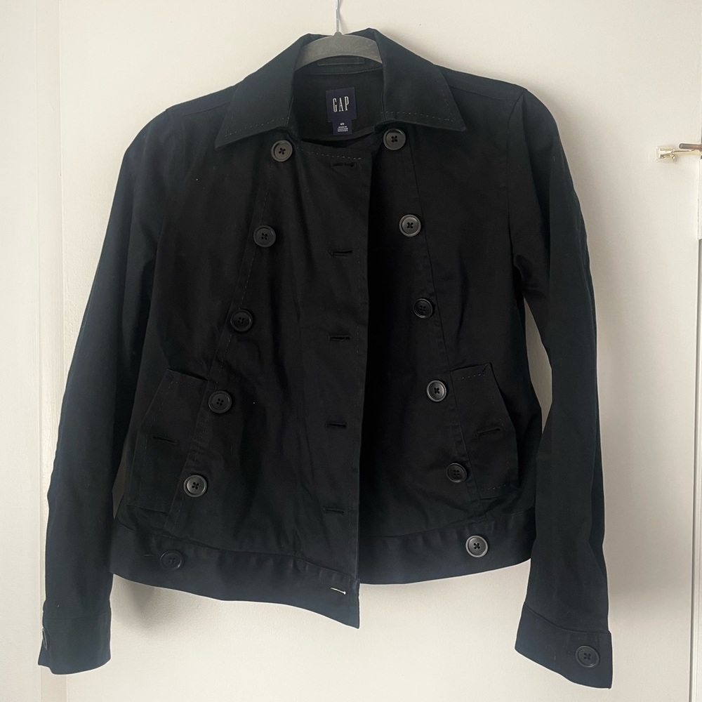 GAP Black Poplin Dbl Breasted Jacket XS